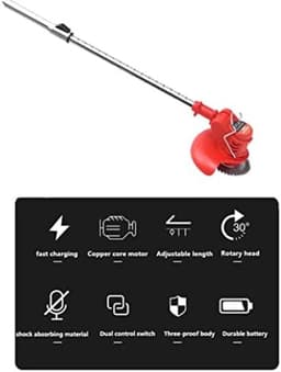 Draadloze grasmaaier - Elektrische trimmer - Gazon onderhoud - Inclusief accu - 95-125 cm verstelbaar - Rood — thumbnail 3