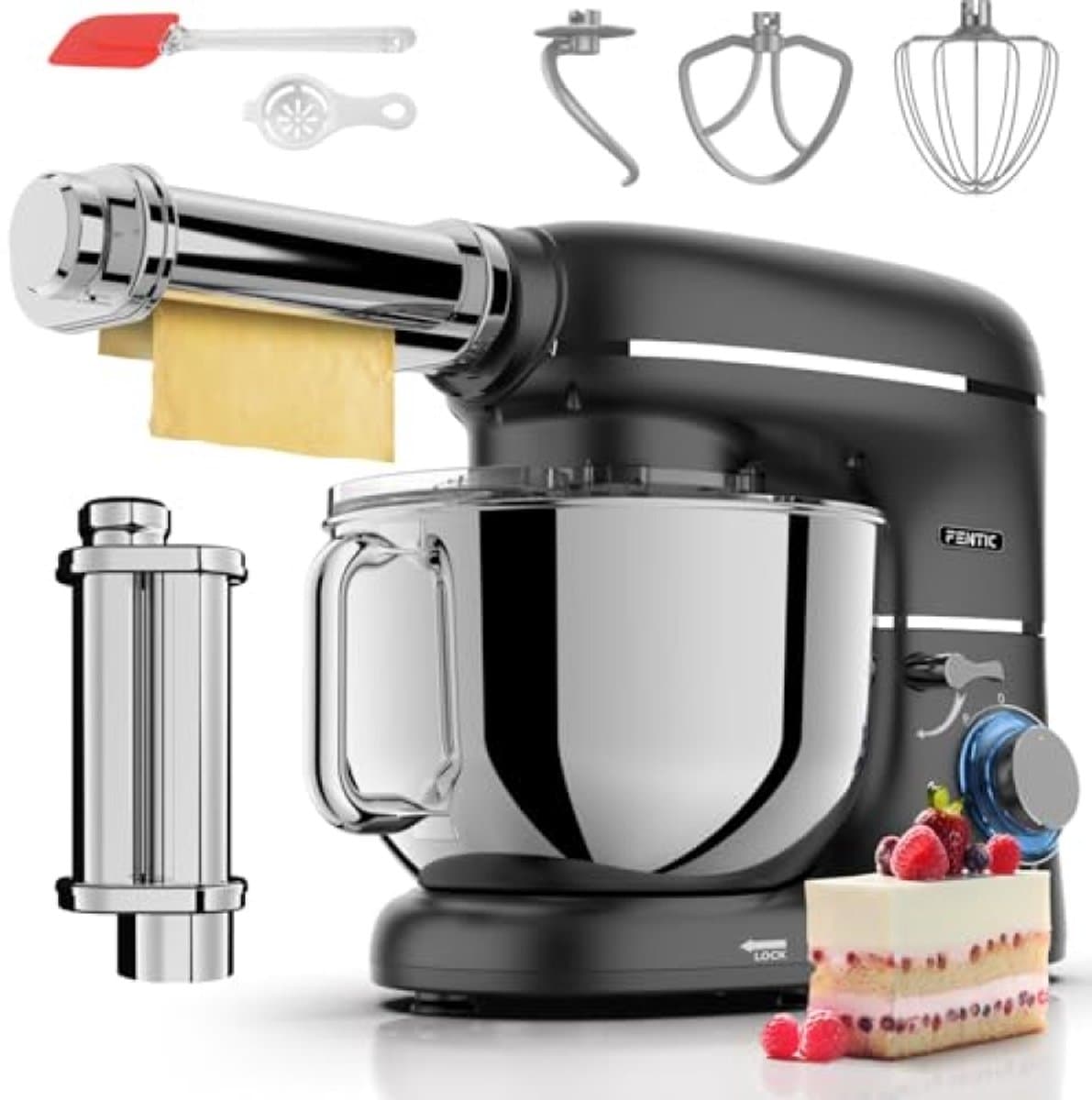 Keukenmachine met Pastaroller - 2000W - 6,2L RVS Kom - Zwart — afbeelding 1