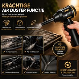 Boncy® 2-in-1 Auto Stofzuiger - 80.000 RPM - Compressed Air Duster Draadloos - Zuigen & Blazen - Mini Kruimeldief Snoerloos - 8 Opzetstukken - Kleine Kruimelzuiger - Perslucht Stofreiniger Luchtblazer - Autostofzuiger Oplaadbaar - Car Vacuum Cleaner — thumbnail 4