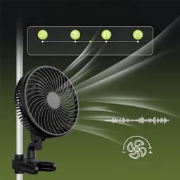 Clipventilator – Zwarte clipventilator van 6 inch – Draagbare ventilator voor binnententen – Kunststof – Stille USB Ventilator met Afstandsbediening - Zwart – Direct op het stopcontact — thumbnail 2