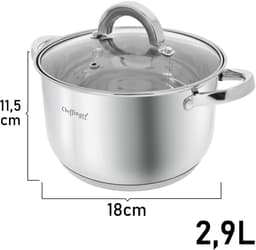 Cheffinger, Roestvrijstalen Kookpan met Glazen Deksel 18cm 2.9L Inductie Compatibel, Zilver — thumbnail 2