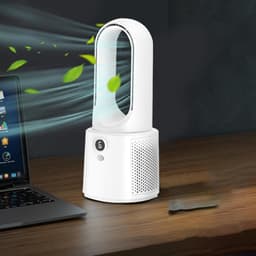 Bladeless draagbare ventilator, USB-stille oplaadbare kleine ventilator, energiezuinige, verstelbare timer, met nachtlampje 6-traps demptafel, slaapkamer bladloos, oscillerende towe — thumbnail 2