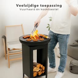 Cheqo® Vuurkorf met BBQ - Barbecue Roestvrij Staal - Grillring - Plancha Grill - Vuurschaal - Buitenkeuken met Houtopslag - 2-in-1 Grill en Terrashaard - Inclusief Teppanyaki Plaat — thumbnail 3