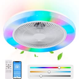 RGB Plafondventilator - 8 Kleuren - Dimbaar - Afstandsbediening & APP - Bluetooth - Smart Lamp - 50 cm - Wit - Woonkamer Lamp — thumbnail 1