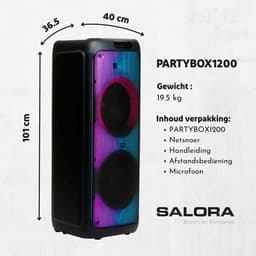 Salora PARTYBOX1200 - Party Speaker - Box - Partybox - Boombox - 1200 watt - LED verlichting — thumbnail 4