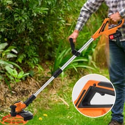 21V elektrische grasmaaier - Hoek-/lengteverstelbaar - Veiligheidsvergrendeling - Wordt geleverd met 3 messen, kantensnijder, bosmaaier - Wordt geleverd met installatiegereedschap en handschoenen — thumbnail 4