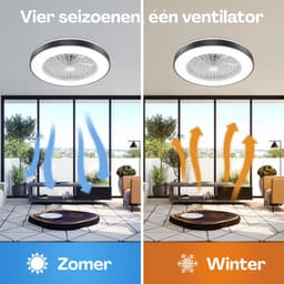 Slimme Plafondventilator met LED Verlichting - App & Afstandsbediening - Plafondlamp met Ventilator - Fluisterstil - Voor Slaapkamer & Woonkamer & Kinderkamer - Ø50 cm - Zwart — thumbnail 4