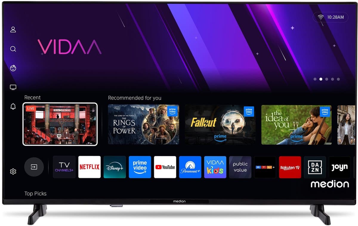 MEDION 108 cm 43" HD TV Smart TV HDR VIDA Store Prime Video Disney+ DAZN HbbTV PVR Bluetooth HD+, MD843101 — afbeelding 1