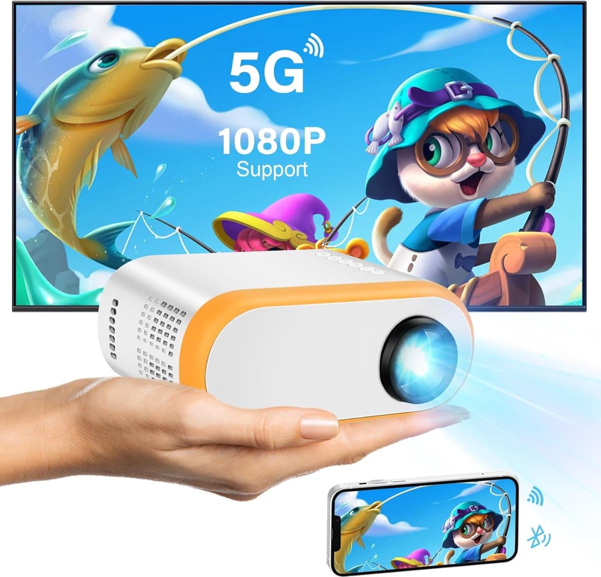 Mini Beamer - Streamen vanaf je telefoon - Input tot 1080P Full HD - Projector - Mini Projector - HDMI - USB - Wit / Geel - Smartphone - Draagbaar - Ingebouwde speaker - Zoomfunctie — afbeelding 1