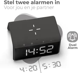 Caliber Wekker - Draadloze Oplader - Wake-up Light - Digitale wekker - Wekkers digitaal - Digitale klok - Antraciet Grijs (HCG019QI-SG) — thumbnail 2