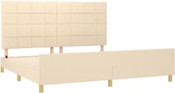 Bedframe met hoofdeinde, crèmekleurig, 200 x 200 cm, stoffen bed voor slaapkamer, hotel, logeerkamer, slaapkamer, logeerkamer — thumbnail 3