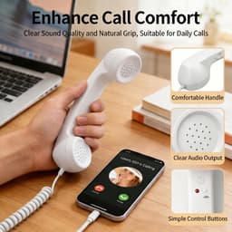 Retro Telefoonhoorn - Geschikt voor iPhone & Android - USB-C Bedrade Telefoonhoorn met Microfoon - Vintage Handset voor Bellen, Videogesprekken, Vergaderingen & Online Conferenties - Wit — thumbnail 4