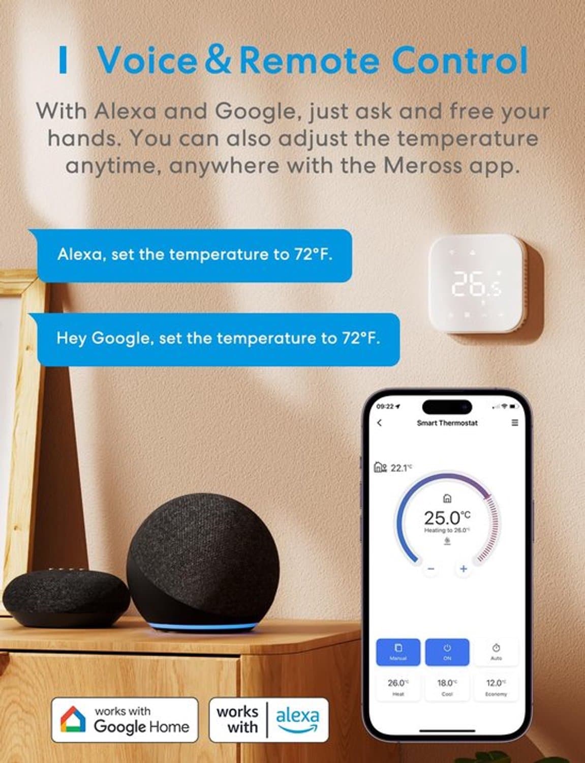 Slimme Thermostaat Boiler Vloerverwarming WLAN-verwarmingsthermostaat Kamerthermostaat Verwarmen & koelen Intelligente wandthermostaat voor Alexa & Google spraakbesturing, afstandsbediening — afbeelding 1