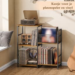 OUYLAF XXL LP Opbergsysteem - Tot 300 Platen - platenspeler kast - LP houder - 70x30x77.6cm - Platenspeler Meubel - Vintage Bruin LP kast - Vinyl houder — thumbnail 2