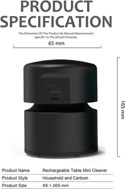 Mini stofzuiger-kleine stofzuiger-Bureaustofzuiger - Mini-bureaustofzuiger, energiebesparend - Tot 400 minuten batterijduur - Draadloos 360º roterend ontwerp - Geschikt voor toetsenborden/thuis/kantoor - zwart - 10,5 x 8 cm — thumbnail 2