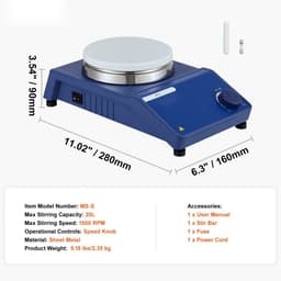 Magneetroerder - Magnetische Roerplaat Set - Snelheid 0-1500 rpm - Traploos Instelbaar - Capaciteit 20 l - Inclusief Roerstaaf — thumbnail 4