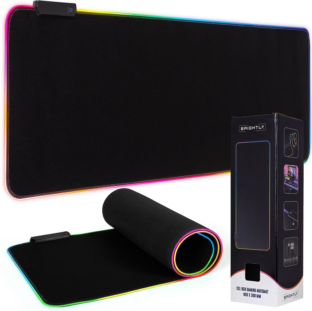 Brightly® RGB Gaming Muismat XXL - RGB LED Verlichting Muismat - USB - Muismat LED - Antislip Muismat - 80 cm x 30 cm - Gaming Muismat - Met Verlichting - Waterproof - Extra Breed en Lang - Zwart — afbeelding 1