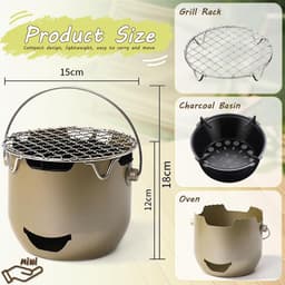 KZQ Draagbare houtskoolgrills, roestvrijstalen mini-houtskoolbarbecue, kleine buitengrill voor kamperen, grillen in de achtertuin, camper, picknick - Groen — thumbnail 4