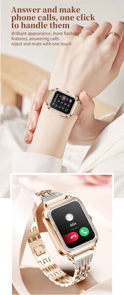 Knobbout Luxe 1,59" Scherm Dames Smartwatch met Kristallen – Bluetooth Bellen, AI Spraakassistent, 21 Sportmodi, Hartslag/Bloeddruk/SpO₂, IP67 Waterdicht, Slaapmonitoring, Berichtmeldingen, Muziek & Camerabediening – 210mAh-Zilver stalen band — thumbnail 5
