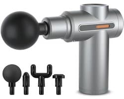 massage gun- massage apparaat- massagegun- Deep Tissue Massage Gun - Draagbare elektrische spiermassager - Massager met hoge intensiteit - Pijnverlichting - Wordt geleverd met 4 accessoires - Ondersteunt LCD-scherm en meerdere instellingen (grijs)