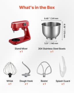 7,4 L Elektrische Standmixer, 1800W Keukenmixer met 10 Snelheden, Kantelbaar Kopontwerp, Roestvrijstalen Kom, Deeghaak Garde en Klopper voor Bakken, Mixen, Kloppen en Kneden, Zilver — thumbnail 3