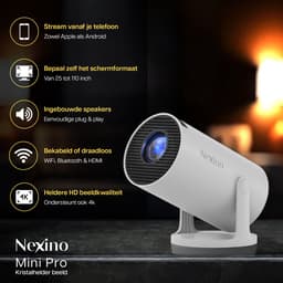 Nexino® Smart Mini Beamer PRO - Projector - 4K Support - Android 14.0 - Home Cinema - Wifi & Bluetooth - Geschikt voor IOS en Android - Incl. Opbergtas — thumbnail 3