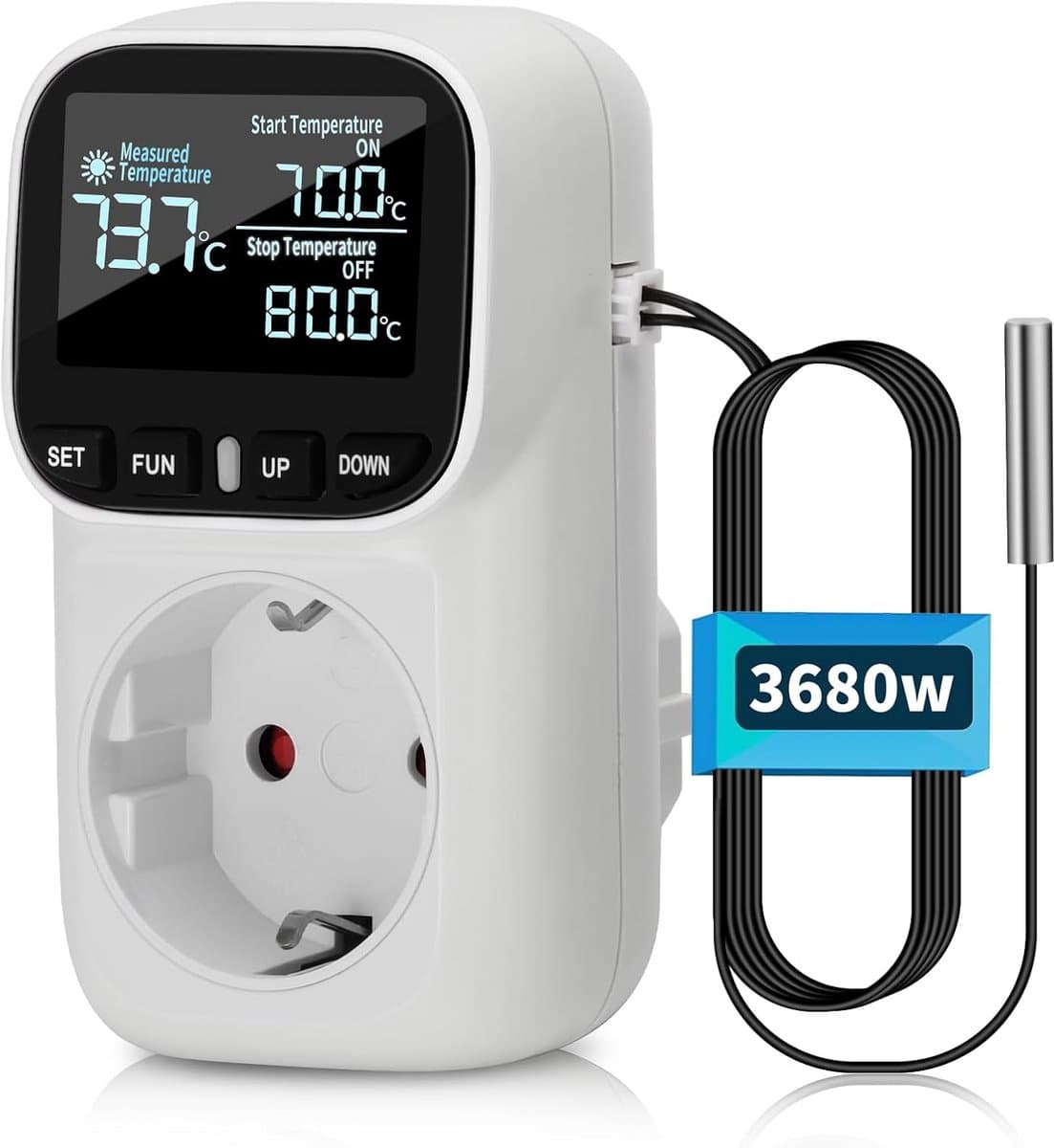 Digitale Temperatuurregelaar Sokkel met Sensor voor Koelen en Verwarmen - Thermostaat voor Aquarium, Koelkast en Kas — afbeelding 1