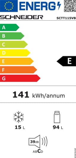​SCHNEIDER CONSUMER SCTT115VB combi-koelkast Vrijstaand 109 l E Zwart — thumbnail 2