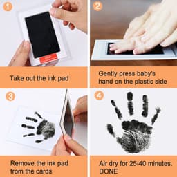 Baby hand- en voetafdrukset, 5 inktloze printpads voor baby's en huisdieren, 10 afdrukkaarten, baby voetafdrukset, veilig en niet-giftig voor voeten en handen, familieherinnering - Zwart — thumbnail 3