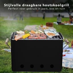 Draagbare BBQ - Kleine Barbecue voor Camping - Houtskoolbarbecue - Compact Ontwerp - 72x24cm - Zwart - Inclusief EBOOK — thumbnail 3