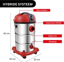 STAHLMANN VAC3300 industriestofzuiger nat en droog; 30L tank, geïntegreerd stopcontact, krachtig 3300W, met en zonder zak, blaasfunctie, machineaansluiting, professioneel apparaat, industriële stofzuiger — thumbnail 3