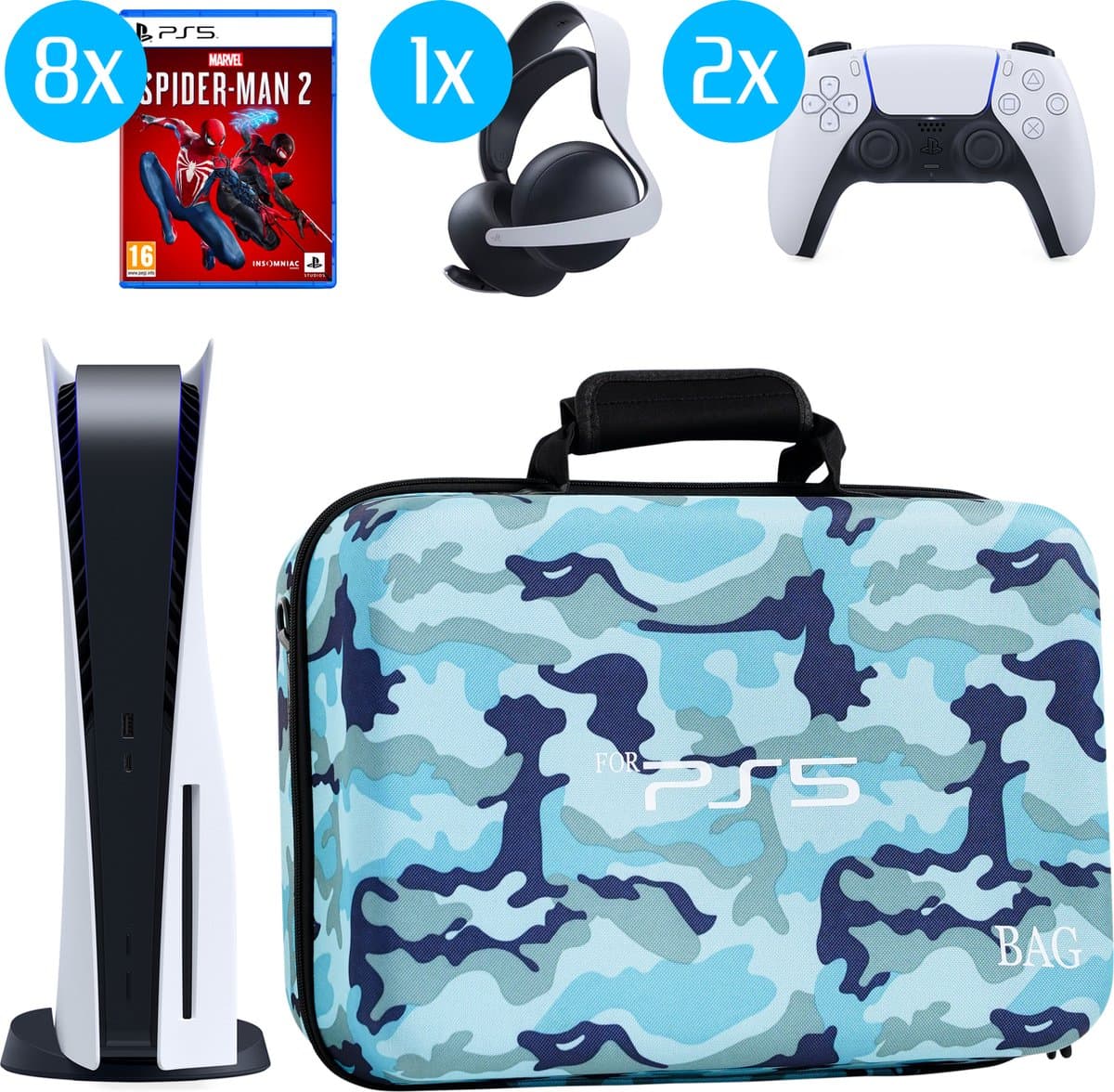 K&G Luxe PS5 Case - PS5 Tas - PS5 Koffer - Opbergtas - Multifunctioneel - Waterdicht - Accessoires geschikt voor Playstation 5 - Reiskoffer - Camo Blauw — afbeelding 1