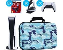 K&G Luxe PS5 Case - PS5 Tas - PS5 Koffer - Opbergtas - Multifunctioneel - Waterdicht - Accessoires geschikt voor Playstation 5 - Reiskoffer - Camo Blauw