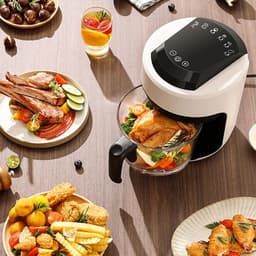 Heteluchtfriteuse - Airfryer Mini - Snelle maaltijden bereiden - Visueel koken met glas - 2.5 Liter - Wit — thumbnail 3
