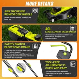 Elektrische Grasmaaier - Accu Grasmaaier - Gazon Onderhoud - Borstelloze Motor - 33cm Snijdbreedte - Zwart — thumbnail 5