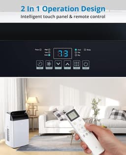 Draagbare airconditioner van 10.000 BTU – 3-in-1: koeling en luchtontvochtiging – digitaal display, afstandsbediening – stille werking – draagbare airconditioner voor de slaapkamer, het kantoor en kleine ruimtes — thumbnail 4
