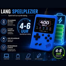 FivesquareNL Retro Handheld Game Console – 400 Spellen – USB Oplaadbaar – 2.4 Inch Kleurenscherm – Draagbare Spelcomputer voor Kinderen & Volwassenen – Blauw — thumbnail 3