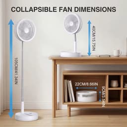 Opvouwbare Statiefventilator - Draadloze Ventilator met Afstandsbediening - 9000mAh Accu - USB-C Oplaadbaar - 4 Snelheden - Oscillatie 55° - Timer 1-4 uur - Wit — thumbnail 5
