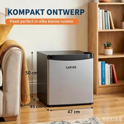 Stille minikoelkast van 45 l met roestvrijstalen voorkant – 5 temperatuurstanden (0–18 °C) – groentelade – ingebouwd vriesvak – ledverlichting – verstelbare voetjes – compact – energiezuinig [Energieklasse A] — thumbnail 1