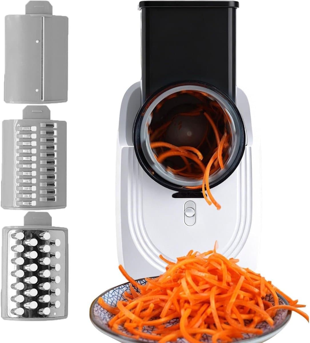 Automatische Kaasrasp - Keuken Snijmachine - Maaltijdvoorbereiding Vereenvoudigen - 3 Verschillende Snijders - 15 x 18 x 15 cm - Zilverkleurig — afbeelding 1
