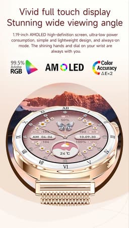 Knobbout Luxe 1.19" AMOLED Dames Smartwatch – 390 × 390 HD Display – Bluetooth Bellen – Hartslag , Bloeddruk- & Zuurstofmeting – Slaapmonitor – Ademhalingstraining – Menstruatiecyclus – AI-Spraakassistent – IP67 Waterdicht – Zilver Stalen Band — thumbnail 4
