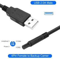 USB naar 4-pins back-up camera-verlengkabel 1 m - USB 2.0 A stekker - voor dashcam en achteraanzicht camera - ShopVlot — thumbnail 5