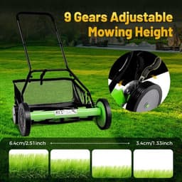 Handgrasmaaier – Handmaaier – Kooimesmaaier – Duwgrasmaaier – Gazonmaaier – 50,8 cm Maaibreedte – 9 Instelbare Maaihoogtes – 65-Mangaan Stalen Messen – Met Opvangzak – Groen — thumbnail 4