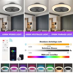 50W Slimme Plafondventilator met LED-Licht en RGB - 6 Snelheden - App en Afstandsbediening - Stil - Geschikt voor Slaapkamer en Woonkamer. — thumbnail 2