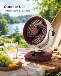 Tafelventilator - USB Oplaadbare Ventilator - Circulatieventilator - Oscillerende Ventilator - Ventilator Met LED Display - Draadloze Ventilator - Stille Ventilator - Rood Wit — thumbnail 5