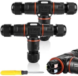3-polige kabelconnector, waterdicht IP68, T-vormige kabelconnector, waterdicht, 3-polige aardkabel, aansluitmof voor kabeldiameter 3-12 mm, 2-voudige waterdichte aansluitdoos voor tuin en — thumbnail 1