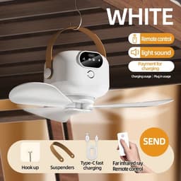 Norvia - Ventilator - Draagbare Plafondventilator - Oplaadbaar - 8000 mAh - Met LED Verlichting - Camping - Thuis - 3 Snelheden — thumbnail 4