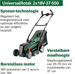 SnelShoppen - Accumaaier 2x18V-37-550 voor tuinen tot 500 m2 - Lichtgewicht 37 cm maaibreedte, 4,0 Ah accu's, ideaal voor gazononderhoud, zonder accu' — thumbnail 3