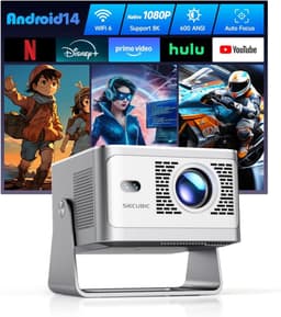 SnelShoppen - Mini Draagbare Projector 4K Full HD 1080P voor Thuisbioscoop, 600 ANSI Lumens, Android 14, WiFi 6, Bluetooth 5.4, Automatische Correctie — thumbnail 1