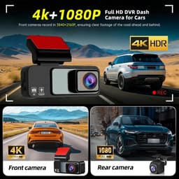 SnelShoppen - 4K Dual Dash Cam Voor Auto's Voor- en Achteruit, 3.16" Scherm, GPS & WiFi, 150° Hoek, Nachtzicht, G-Sensor, Parkeerbewaking, Loopopname, — thumbnail 2